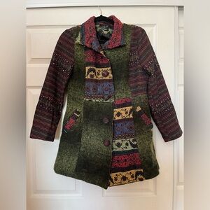 Sacred Threads Vintage Patchwork Chunky Button Coat